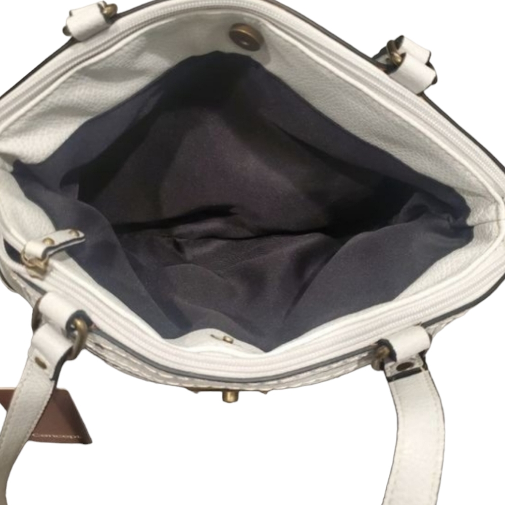 Born Concept Large Shoulder Tote Hobo Bag White Vegan Leather 3 Compartment - Picture 6 of 10